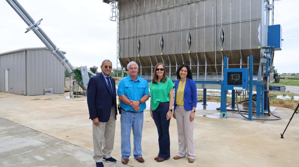 Brad and Amy Thompson with Agriculture Deputy Secretary Xochitl Torres Small and Congressman Sanford D. Bishop, Jr. on April 3, 2024 at the grain dryer facility.